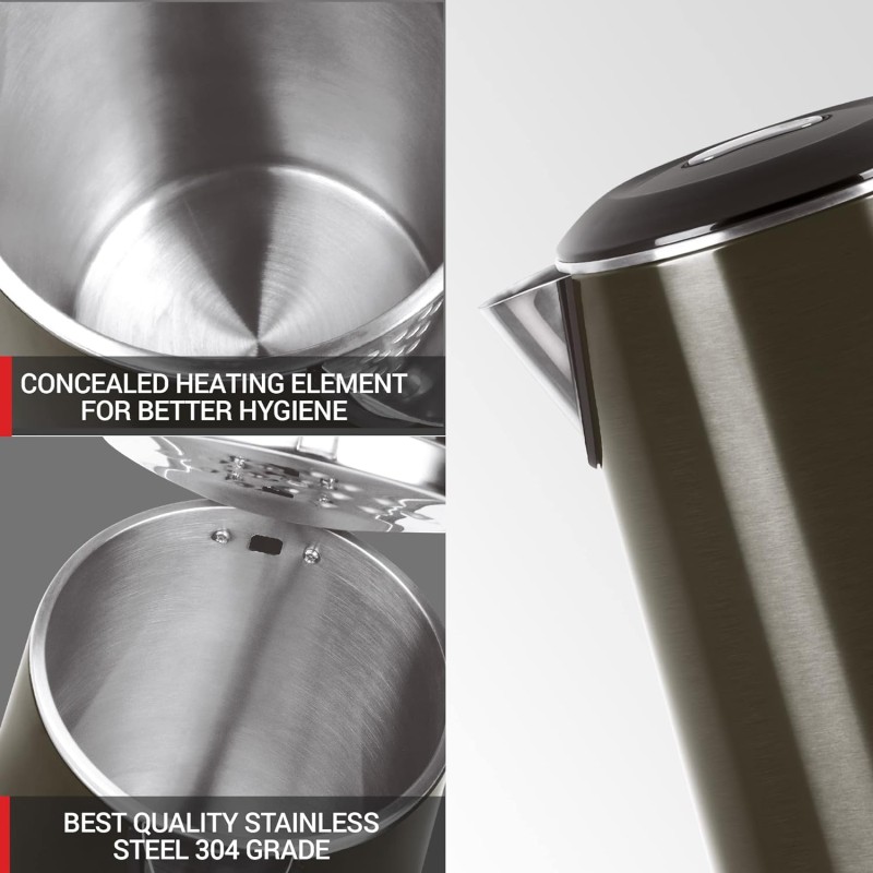 Milton Euroline Hagen Electric Kettle,1.8 Litre, Stainless Steel, Double Walled, Cool Touch Outer Body with Auto Shut Off, Power Indicator, Dry Boil and Excess Steam, 1500 Watts, Black