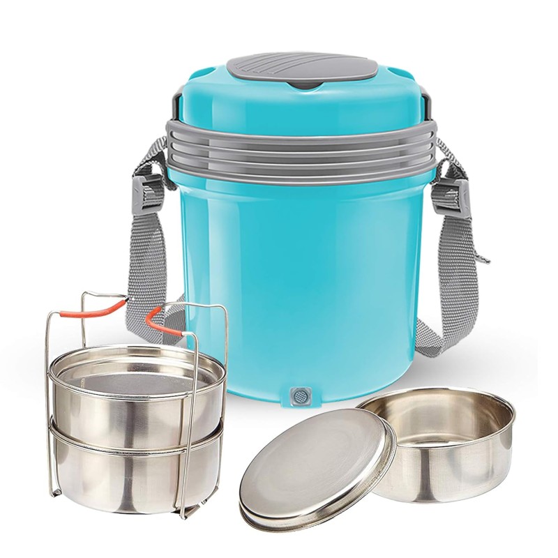 MILTON Electron Stainless Steel Tiffin Box Set, 360ml/158mm, Set of 3, Blue