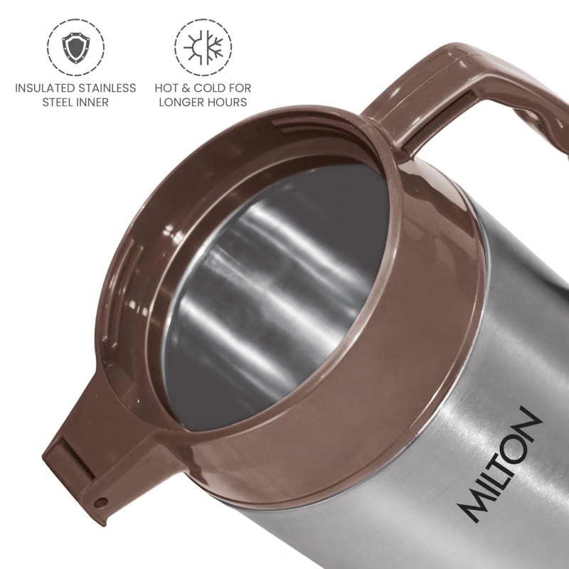 Milton Dura 1000 Stainless Steel Tuff Insulated Jug, 1000 ml, Brown | Leak Proof | Food Grade | PU Insulated | Hot and Cold