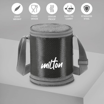 MILTON Expando 3+1 Lunch Box (4 Stainless Steel Container, 200 ml, 320 ml, 320 ml, 500 ml) with Insulated Jacket, Black | Leak and Odour Proof | Food Grade | Easy to Carry | Office | College