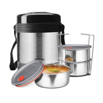 MILTON Legend Deluxe 3 Thermosteel Tiffin Box, (3 Containers) 200 ml, Silver