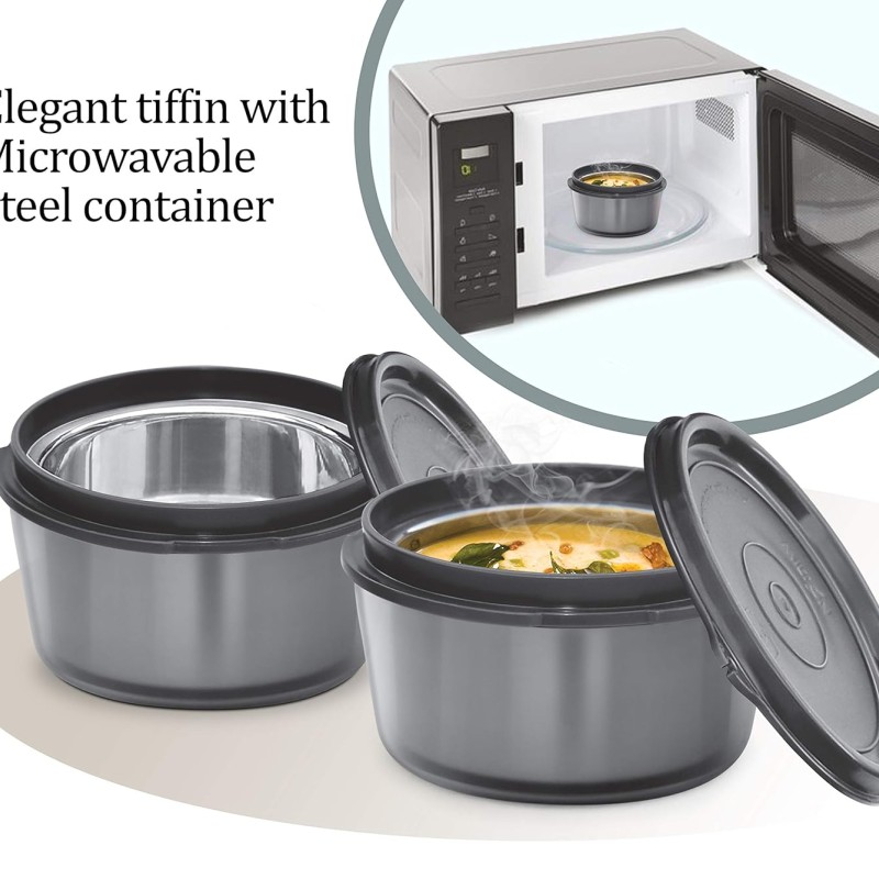 Milton Nutri Stainless Steel Insulated Tiffin Set, 320ml, Set of 2, Black