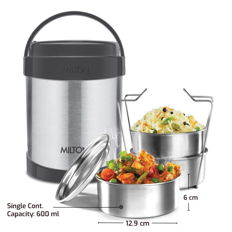 MILTON Royal 3 Insulated Steel Tiffin Box, 1.8 l,Steel Plain