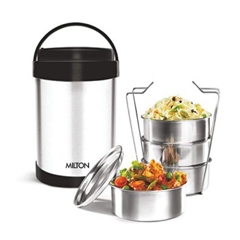 MILTON Royal 4 Insulated Tiffin Box, 4 Stainless Steel Containers, 600 ml Each, Silver | Leak Proof | Food Grade | Easy to Carry | PU Insulated MILTON Royal 4 Insulated Tiffin Box, 4 Stainless Steel Containers, 600 ml Each, Silver | Leak Proof | Food Grade | Easy to Carry | PU Insulated