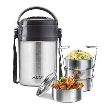 MILTON Steel On 4 Tier Insulated Tiffin Box, Silver