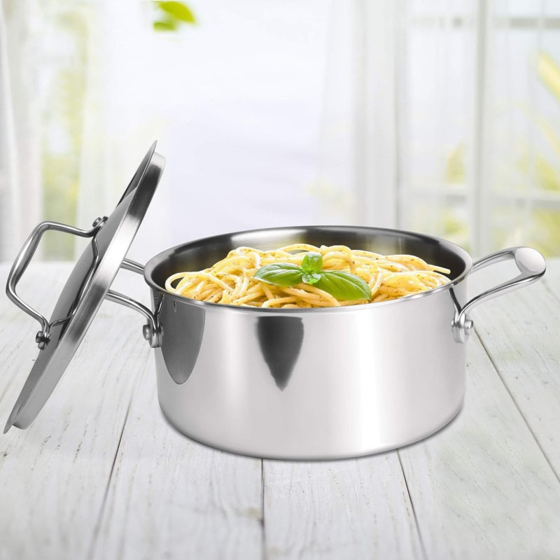 MILTON Pro cook Triply Stainless Steel Casserole with Lid, 22 cm / 4 Litre- Silver | 3 Years Warranty