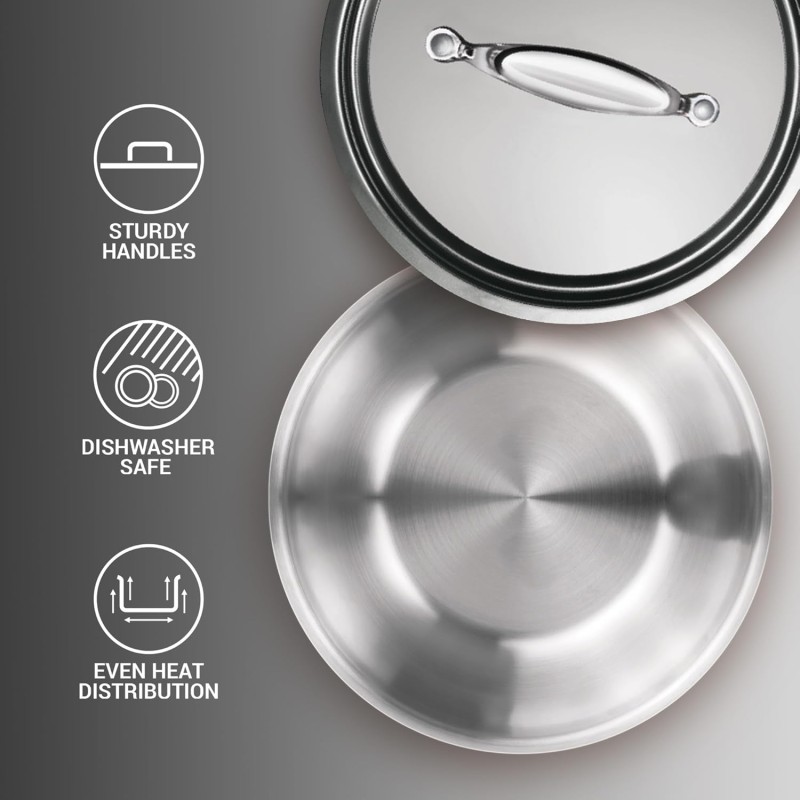 MILTON Pro cook Triply Stainless Steel Tasla with Lid, 20 cm / 1.6 Litre | 3 Years Warranty