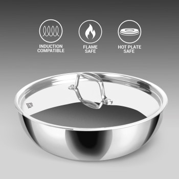 MILTON Pro cook Triply Stainless Steel Tasla with Lid, 20 cm / 1.6 Litre | 3 Years Warranty