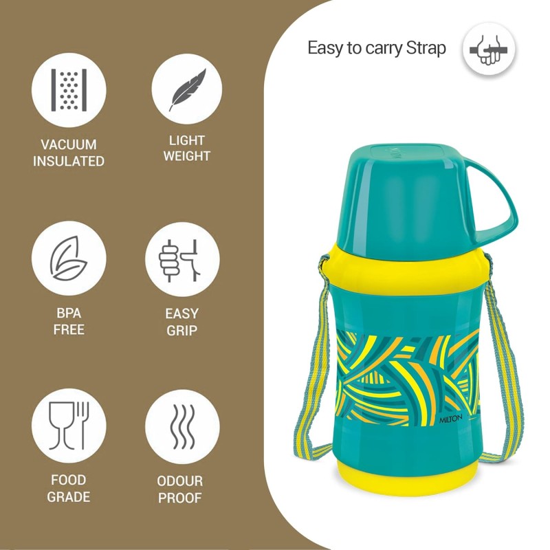 MILTON Angelina 500 Plastic Insulated Flask, 470 ml, Aqua Green | BPA Free | Food Grade | Easy to Carry | Odour Free