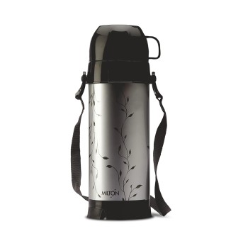 Milton Eiffel 1000 Vacuum Insulated Thermos Flask with Strap to Carry, 910 ml, 24 Hours Hot and Cold Water Bottle for Office, Hiking, Trekking, Travel, Black