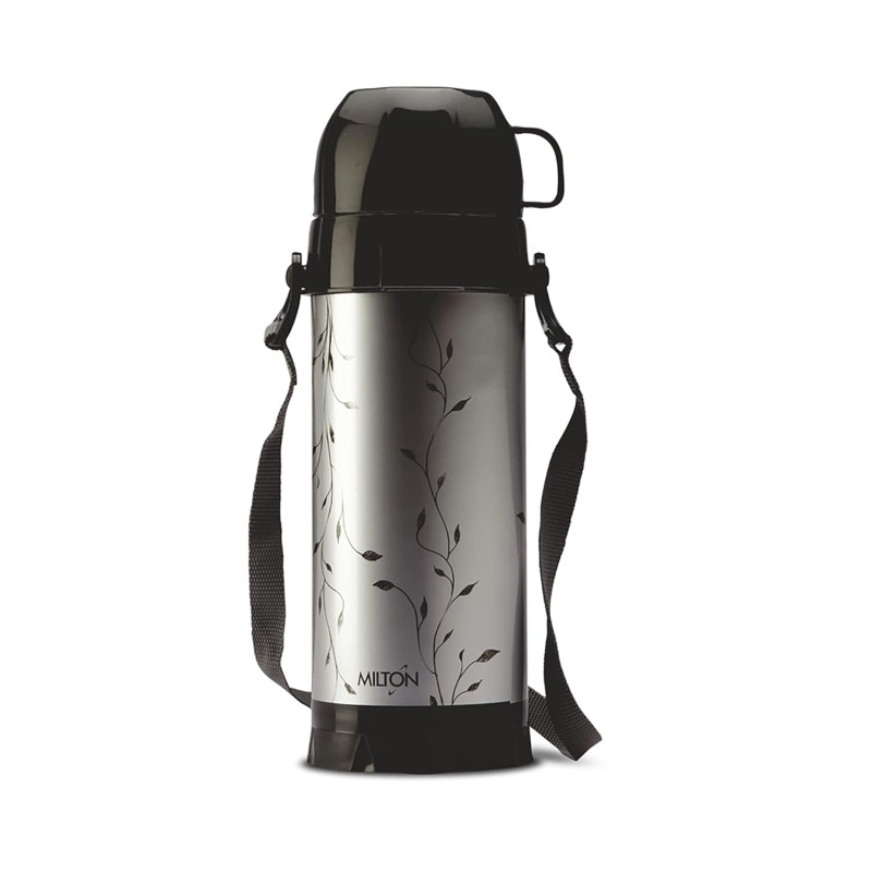 Milton Eiffel 1000 Vacuum Insulated Thermos Flask with Strap to Carry, 910 ml, 24 Hours Hot and Cold Water Bottle for Office, Hiking, Trekking, Travel, Black