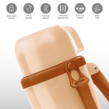 Milton Megan 1000 Vacuum Insulated Inner Glass Hot or Cold Flask, 920 ml, Brown | Easy to Carry | BPA Free | Easy Grip | Food Grade | Odour Proof | Leak Proof Milton Megan 1000 Vacuum Insulated Inner Glass Hot or Cold Flask, 920 ml, Brown | Easy to Carry | BPA Free | Easy Grip | Food Grade | Odour Proof | Leak Proof