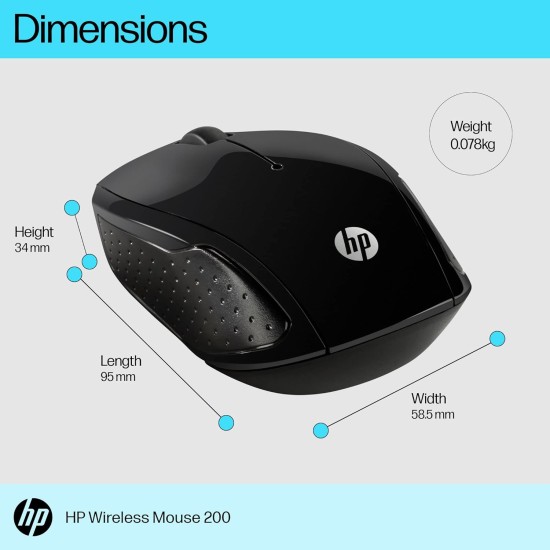 HP 200 USB Wireless Mouse with 1000 DPI optical sensor, 2.4 GHz wireless connectivity, built-in scrolling and ambidextrous design.3 years warranty(Black)