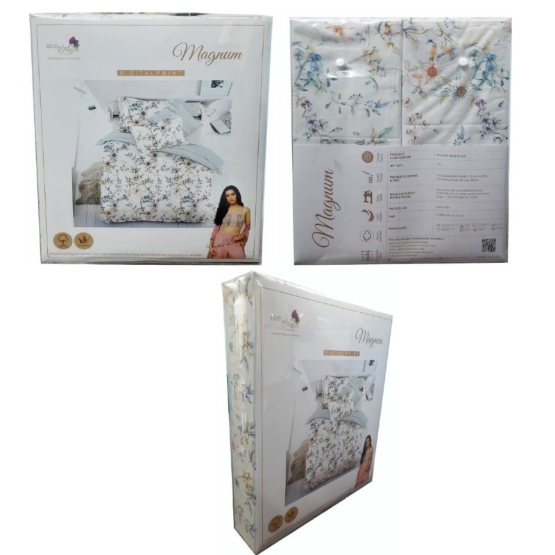Bella Casa, Double Bedsheet Set with 2 Pillow Covers 100% Cotton -Magnum Bella Casa, Double Bedsheet Set with 2 Pillow Covers 100% Cotton -Magnum