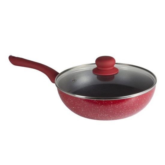Nouvetta Andria Non-Stick Cookware Set of 5 peices (Dosa Tawa, Kadhai,Frying Pan, Glass Lid,Serving Spoon), Thickness of 3 mm, Red
