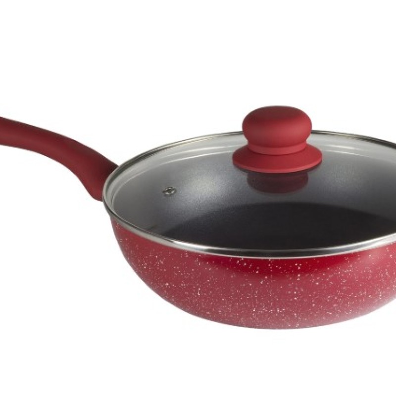 Nouvetta Andria Non-Stick Cookware Set of 5 peices (Dosa Tawa, Kadhai,Frying Pan, Glass Lid,Serving Spoon), Thickness of 3 mm, Red Nouvetta Andria Non-Stick Cookware Set of 5 peices (Dosa Tawa, Kadhai,Frying Pan, Glass Lid,Serving Spoon), Thickness of 3 mm, Red