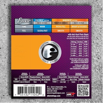 Elixir Light Nanoweb 80/20 Bronze Acoustic Guitar Strings Elixir Light Nanoweb 80/20 Bronze Acoustic Guitar Strings