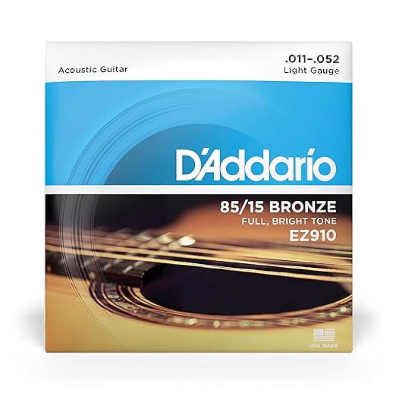 D'Addario Bronze Acoustic Guitar Strings_(.011-.052_Light Gauge)85/15 FULL BRIGHT TONE_Stainless Steel Material, Pack of 1, EZ910 (EZ910) D'Addario Bronze Acoustic Guitar Strings_(.011-.052_Light Gauge)85/15 FULL BRIGHT TONE_Stainless Steel Material, Pack of 1, EZ910 (EZ910)