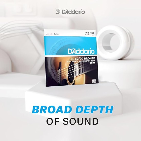 D'Addario EJ11 80/20 Bronze Acoustic Guitar Strings, Light, 12-53