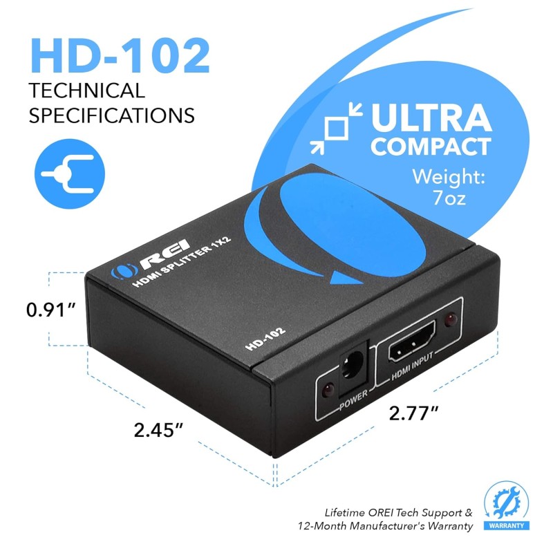 Orei HD-102 4K HDMI Splitter 1in2 Out - 1 Port to 2 Display Duplicate/Mirror - Ver 1.4 Certified for Full HD 1080P & 3D Support - Not Compatible with Mobile Phones - USB Powered, Black Orei HD-102 4K HDMI Splitter 1in2 Out - 1 Port to 2 Display Duplicate/Mirror - Ver 1.4 Certified for Full HD 1080P & 3D Support - Not Compatible with Mobile Phones - USB Powered, Black