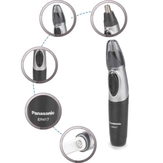 Panasonic ER417K44B Cordless Nose and Hair Battery Operated Ergonomic Design Trimmer for Men, Black