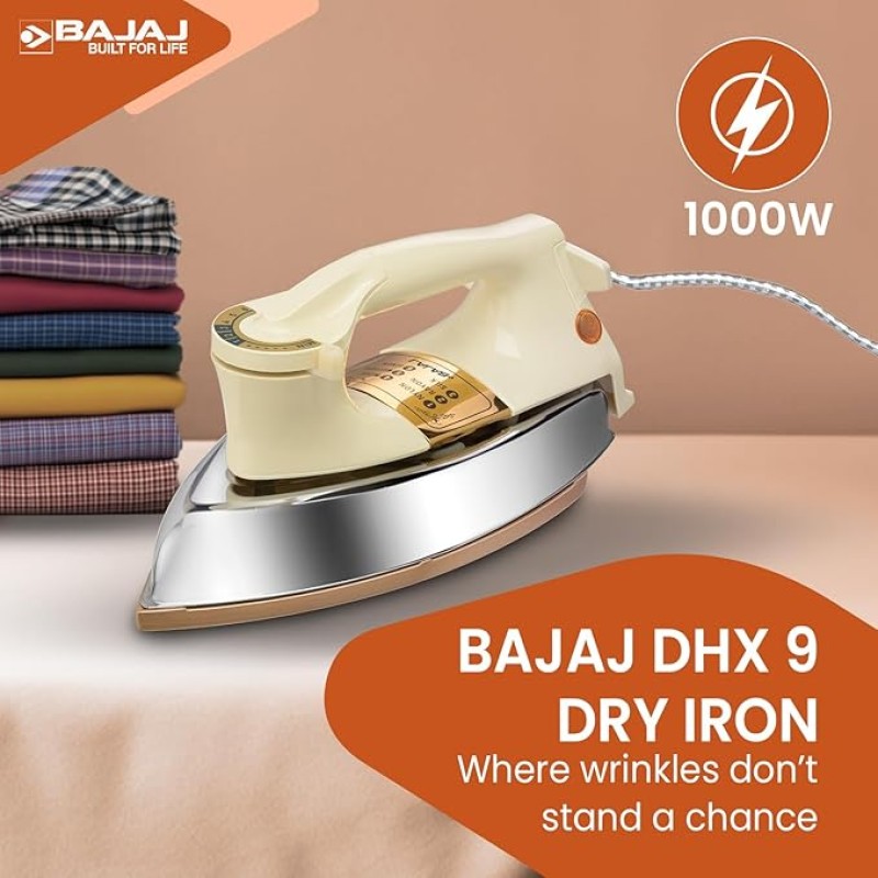 Bajaj DHX-9 1000W Heavy Weight Dry Iron | Advance Soleplate And Anti-Bacterial German Coating Technology | Cord Organizer | Multiple Temperature Levels | Bajaj DHX-9 1000W Heavy Weight Dry Iron | Advance Soleplate And Anti-Bacterial German Coating Technology | Cord Organizer | Multiple Temperature Levels |