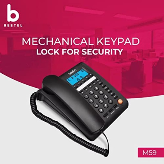 Beetel M59 Caller ID Corded Landline Phone with 16 Digit LCD Display & Adjustable contrast,10 One Touch Memory Buttons,2Ways Speaker Phone,Music On Hold,Solid Build Quality,Classic Design (Black)(M59)