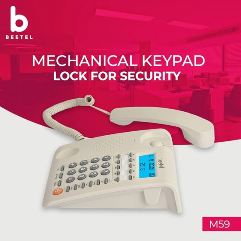 Beetel M59 Caller ID Corded Landline Phone with 16 Digit LCD Display & Adjustable contrast,10 One Touch Memory Buttons,2Ways Speaker Phone,Music On Hold,Solid Build Quality,Classic Design (White)(M59)