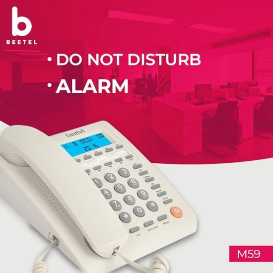 Beetel M59 Caller ID Corded Landline Phone with 16 Digit LCD Display & Adjustable contrast,10 One Touch Memory Buttons,2Ways Speaker Phone,Music On Hold,Solid Build Quality,Classic Design (White)(M59)