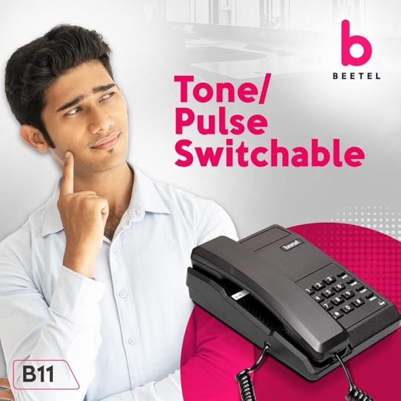 Beetel B11 Corded Landline Phone, Ringer Volume Control, LED for Ring Indication, Wall/Desk Mountable, Classic Design, Clear Call Quality, Mute/Pause/Flash/Redial Function (Made in India)(Black)(B11)