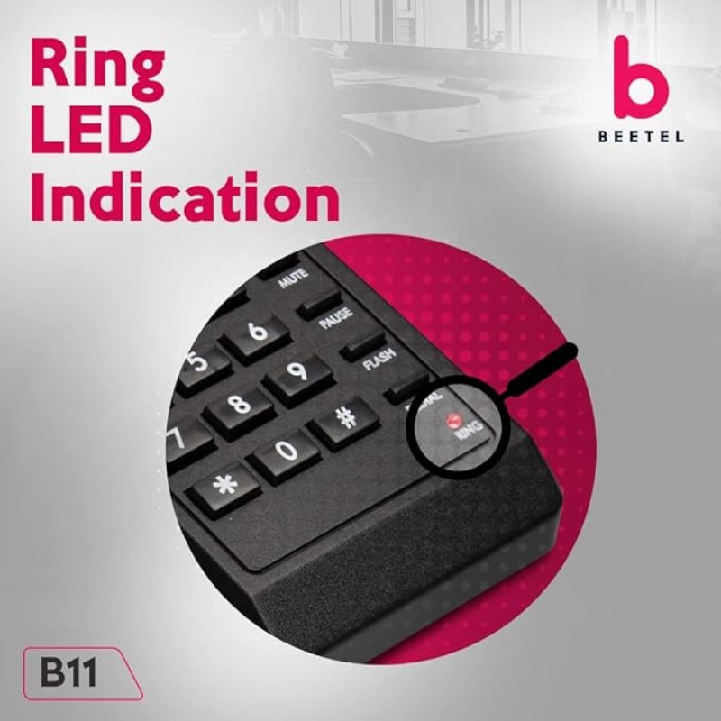 Beetel B11 Corded Landline Phone, Ringer Volume Control, LED for Ring Indication, Wall/Desk Mountable, Classic Design, Clear Call Quality, Mute/Pause/Flash/Redial Function (Made in India)(Black)(B11)