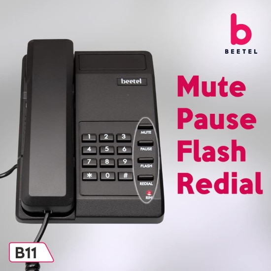 Beetel B11 Corded Landline Phone, Ringer Volume Control, LED for Ring Indication, Wall/Desk Mountable, Classic Design, Clear Call Quality, Mute/Pause/Flash/Redial Function (Made in India)(Black)(B11)