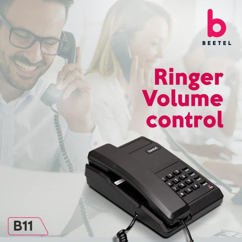Beetel B11 Corded Landline Phone, Ringer Volume Control, LED for Ring Indication, Wall/Desk Mountable, Classic Design, Clear Call Quality, Mute/Pause/Flash/Redial Function (Made in India)(Black)(B11)