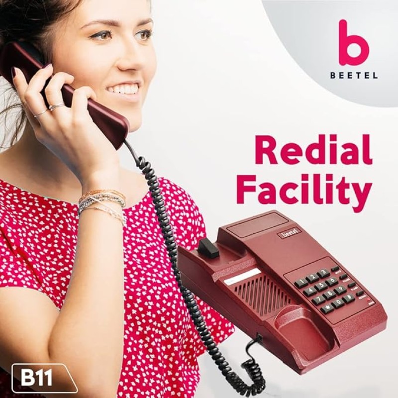 Beetel B11 Corded Landline Phone, Ringer Volume Control, LED for Ring Indication, Wall/Desk Mountable, Classic Design,Clear Call Quality,Mute/Pause/Flash/Redial Function (Made In India)(Dark Red)(B11)