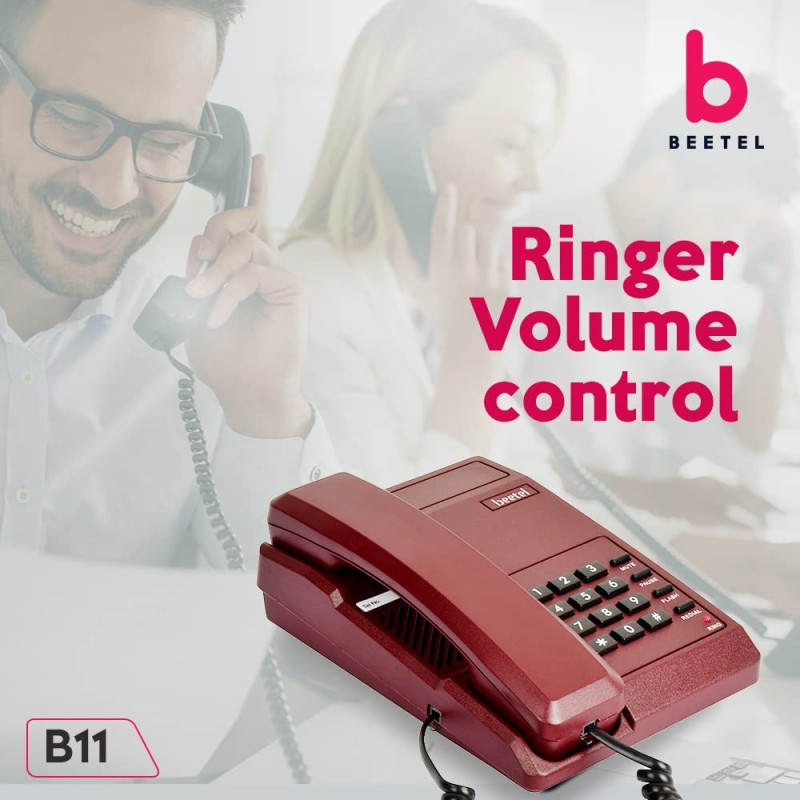 Beetel B11 Corded Landline Phone, Ringer Volume Control, LED for Ring Indication, Wall/Desk Mountable, Classic Design,Clear Call Quality,Mute/Pause/Flash/Redial Function (Made In India)(Dark Red)(B11)