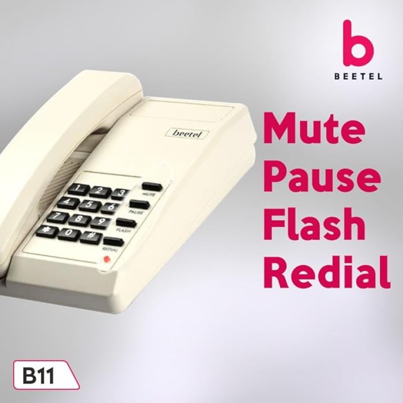 Beetel B11 Corded Landline Phone, Ringer Volume Control, LED Ring Indication, Wall/Desk Mountable, Classic Design, Clear Call Quality, Mute/Pause/Flash/Redial Function (Made in India)(Warm Grey)(B11)