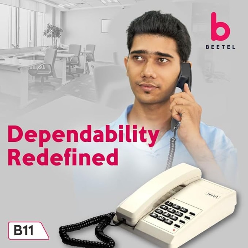 Beetel B11 Corded Landline Phone, Ringer Volume Control, LED Ring Indication, Wall/Desk Mountable, Classic Design, Clear Call Quality, Mute/Pause/Flash/Redial Function (Made in India)(Warm Grey)(B11)