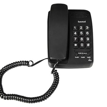 Beetel B15 Corded Landline Phone,Ringer Volume Control,LED Ring Indication,Wall/Desk Mountable,Bold Buttons Design,Clear Call Quality,Mute/Pause/Flash/Redial Function (Made in India)(Black)(B15)