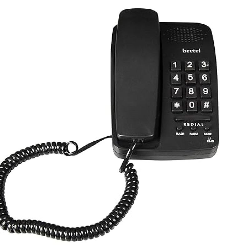 Beetel B15 Corded Landline Phone,Ringer Volume Control,LED Ring Indication,Wall/Desk Mountable,Bold Buttons Design,Clear Call Quality,Mute/Pause/Flash/Redial Function (Made in India)(Black)(B15)