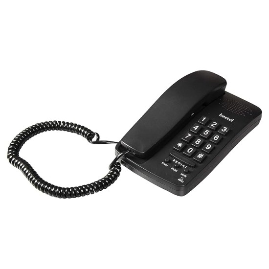 Beetel B15 Corded Landline Phone,Ringer Volume Control,LED Ring Indication,Wall/Desk Mountable,Bold Buttons Design,Clear Call Quality,Mute/Pause/Flash/Redial Function (Made in India)(Black)(B15)