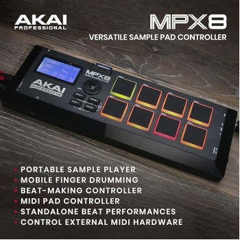 Akai Professional MPX8 |Portable Sample Pad Controller with Velocity-Sensitive Pads, MIDI Connectivi Akai Professional MPX8 |Portable Sample Pad Controller with Velocity-Sensitive Pads, MIDI Connectivi