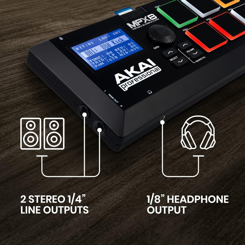 Akai Professional MPX8 |Portable Sample Pad Controller with Velocity-Sensitive Pads, MIDI Connectivi Akai Professional MPX8 |Portable Sample Pad Controller with Velocity-Sensitive Pads, MIDI Connectivi