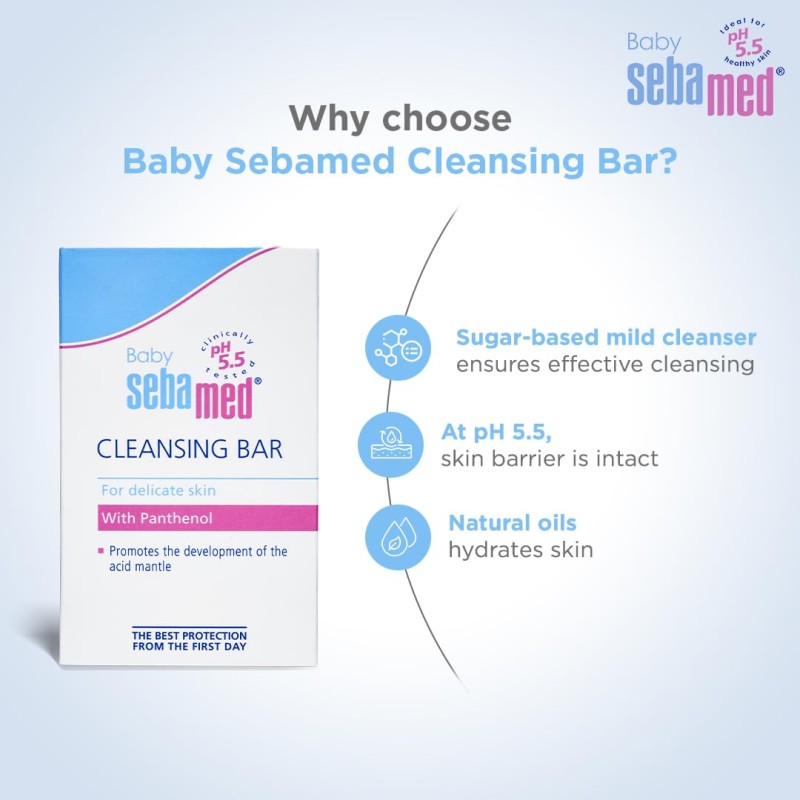 Sebamed Baby Cleansing Bar 100 gm|pH 5.5 |Newborn bathing|Soap Free|Tear Free| Sebamed Baby Cleansing Bar 100 gm|pH 5.5 |Newborn bathing|Soap Free|Tear Free|