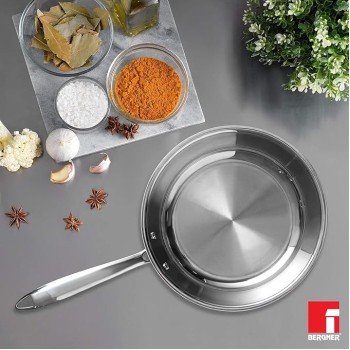 BERGNER Argent TriPly 20 cm Frypan/Steel Pan, Scratch Resistant, for Spice Tempering/Seasoning, Stay Cool Long Handle, Mirror Finish, Induction Ready, BERGNER Argent TriPly 20 cm Frypan/Steel Pan, Scratch Resistant, for Spice Tempering/Seasoning, Stay Cool Long Handle, Mirror Finish, Induction Ready,