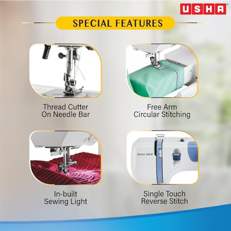 Usha Janome Dream Stitch Automatic Zig-Zag Electric Sewing Machine (White and Blue)