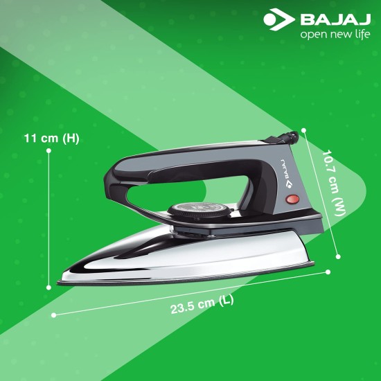 Bajaj DX-2 600W Dry Iron with Advance Soleplate and Anti-bacterial German Coating Technology, Black