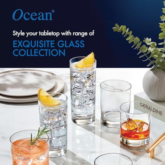 Ocean Glass Studio Rock Tumbler Set - 6 Pieces, 345ml, Transparent | Stylish and Durable Glassware for Water, Juice Mojito, Cocktails, Other Beverages | Perfect for Home Parties, Bars or Restaurants.