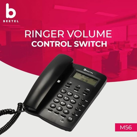 Beetel M56 Caller ID Corded Landline Phone with 16 Digit LCD Display & Adjustable Contrast,2Ways Speaker Phone, 30 Incoming and 5 Outgoing Memory, Solid Build Quality,Classic Design (Black)(M56)