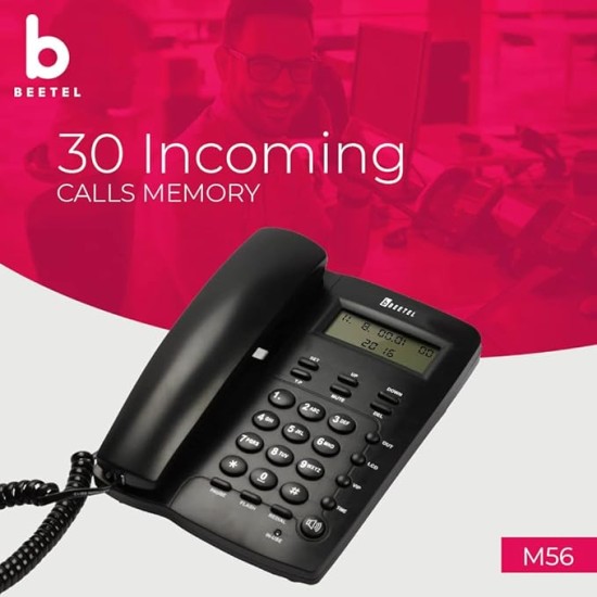 Beetel M56 Caller ID Corded Landline Phone with 16 Digit LCD Display & Adjustable Contrast,2Ways Speaker Phone, 30 Incoming and 5 Outgoing Memory, Solid Build Quality,Classic Design (Black)(M56)