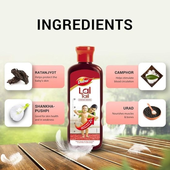 Dabur Lal Tail : Ayurvedic Baby Massage Oil 500Ml|Clinically Tested 2X Faster Physical Growth For Stronger Bones And Muscles
